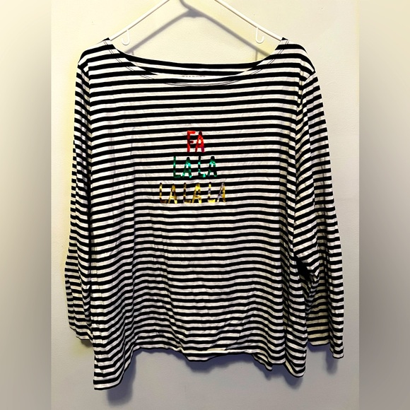 Talbots Navy and White Striped Holiday Shirt Size 3X - Picture 2 of 6